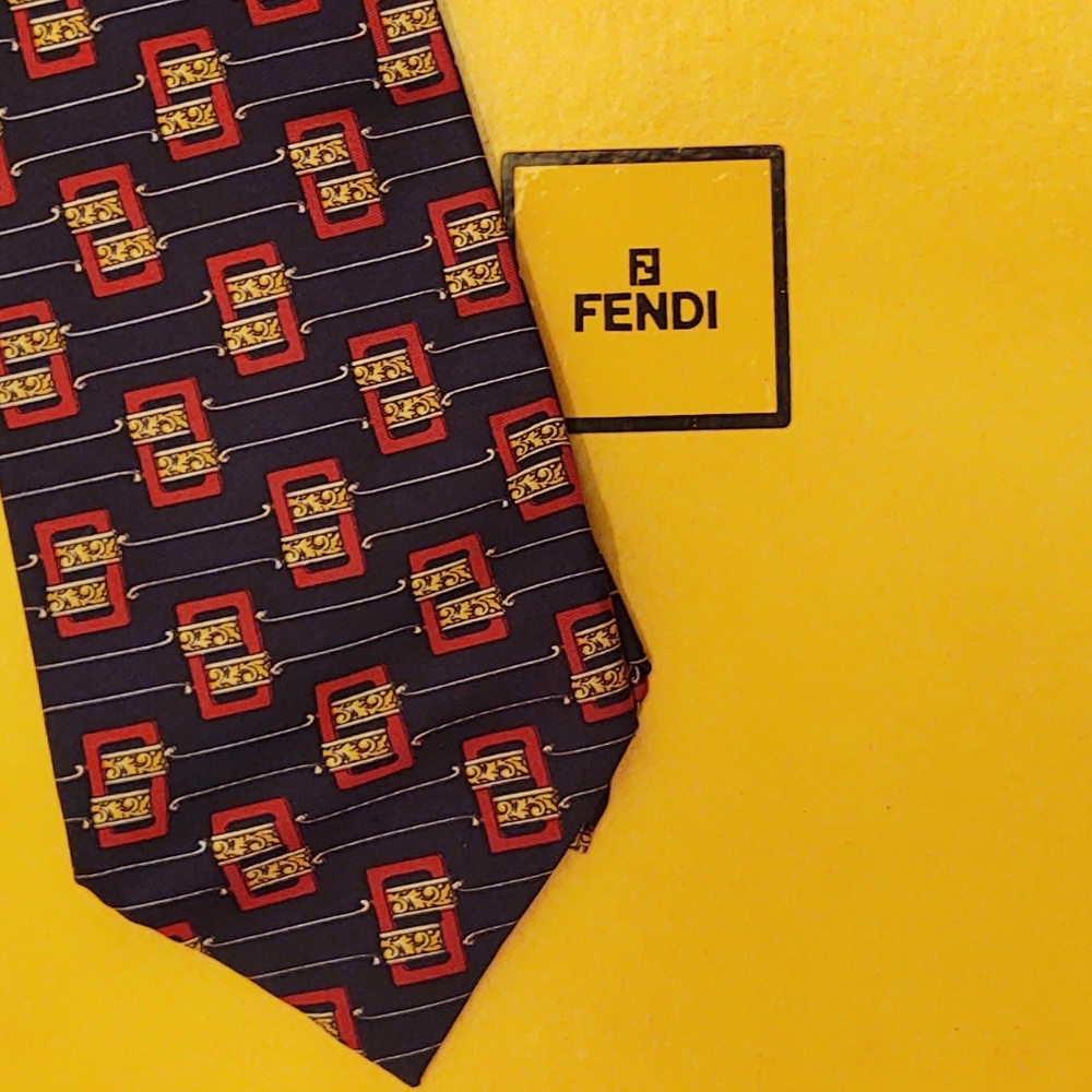 Vintage Designer Fendi Blue & Red Silk Tie- Made in Italy